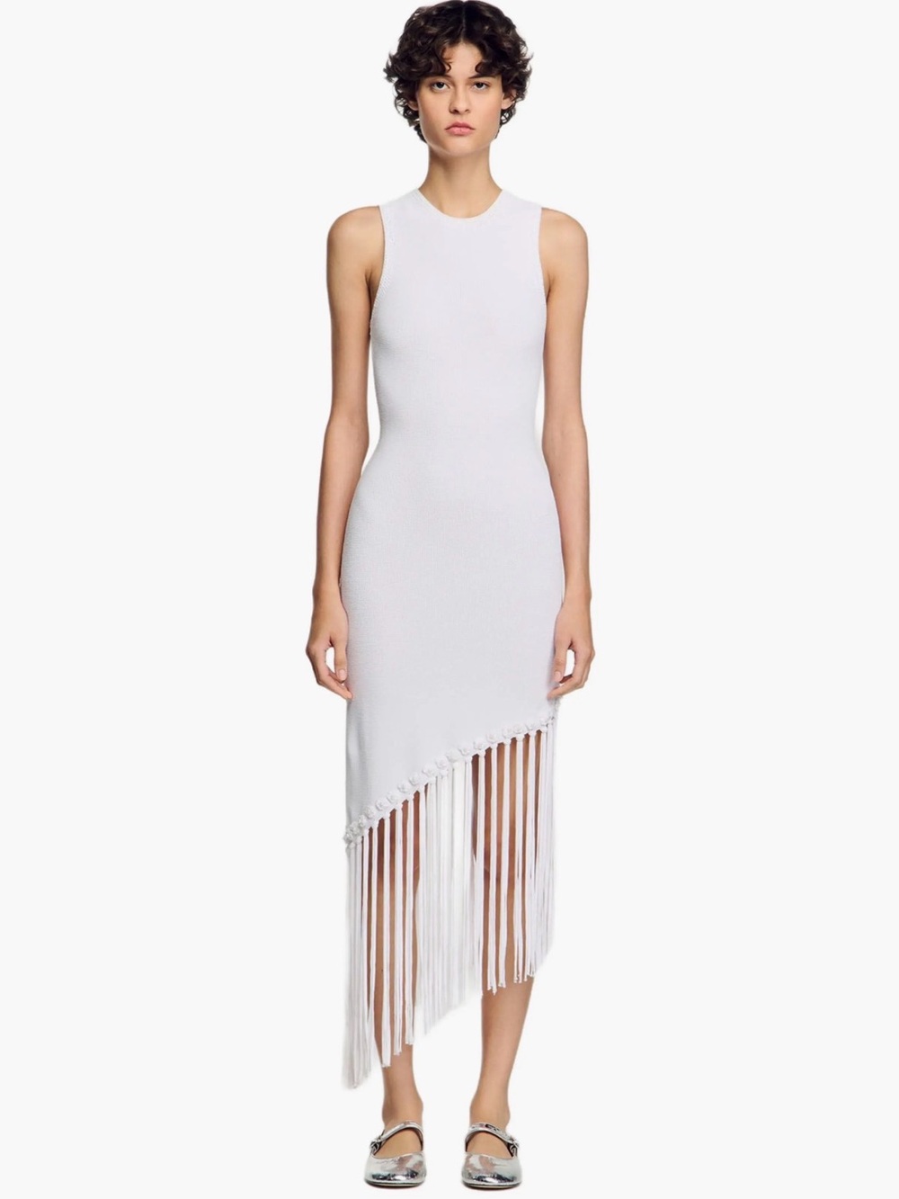 Sandro Heloise Fringed Crochet Dress Flower Details Size 36